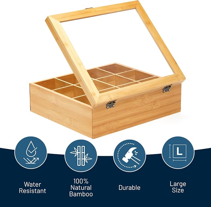 RoyalHouse Big Natural Bamboo Tea Storage Organizer - Image 2