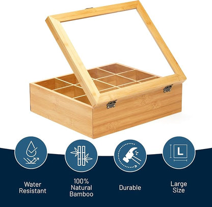 RoyalHouse Big Natural Bamboo Tea Storage Organizer - Image 2