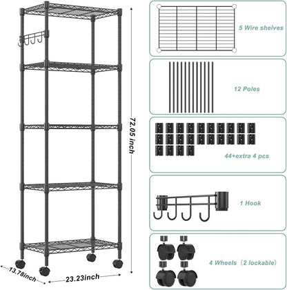 Himimi 5-Tier Wire Shelving Unit on Wheels, Adjustable Heavy Duty Metal Shelves - Image 3