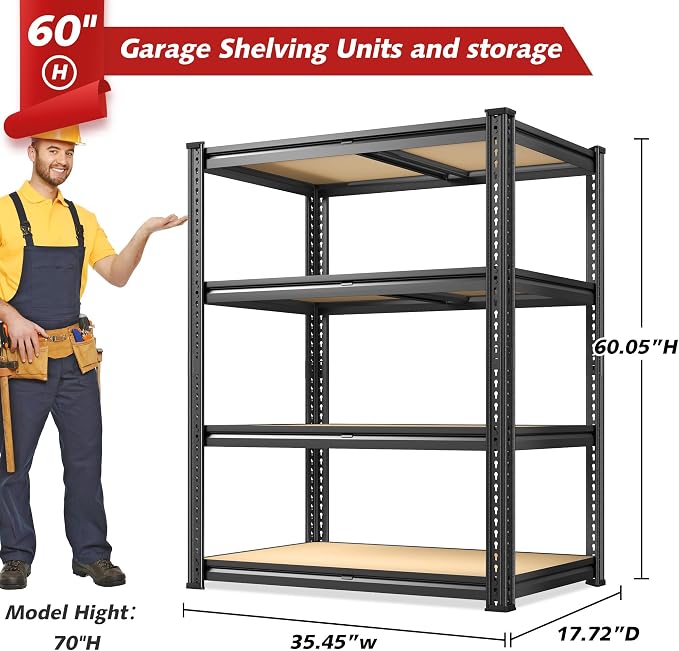 REIBII 60.05" H Storage Shelves 1840LBS Garage Shelving Heavy Duty Shelving 4 - Image 3