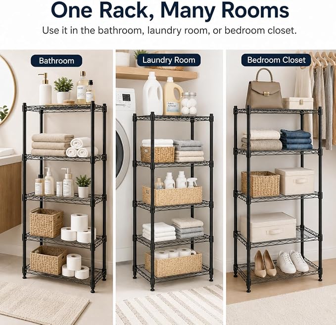 5 Tier Storage Shelves, Metal Wire Shelving Unit, Heavy Duty Adjustable Shelf - Image 8