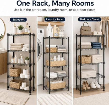 5 Tier Storage Shelves, Metal Wire Shelving Unit, Heavy Duty Adjustable Shelf - Image 8