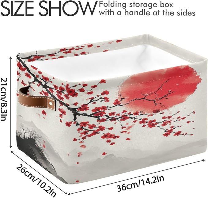 Red Plum Blossoms Chinese Ink Style Storage Bins Box Foldable Shelf Basket - Image 3