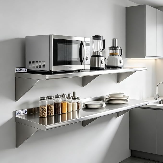 Hally Stainless Steel Shelf Wall Mounted Metal Shelf Wall Shelf 12 x 60 NSF - Image 2