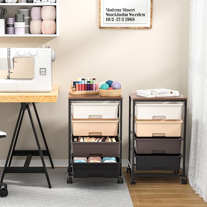Utility Cart with 4 Drawers, Rolling Storage Cart with Drawers, Storage Rolling - Image 7