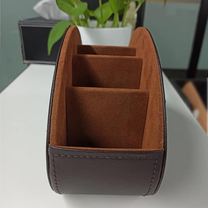Remote Control Holder with 5 Compartments TV Remote Caddy Store Box, Desktop - Image 3