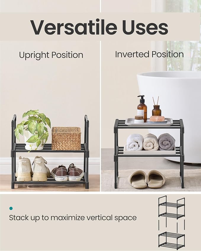 SONGMICS Shoe Rack, 2-Tier Shoe Organizer, Metal Storage Shelf, Upright or - Image 4