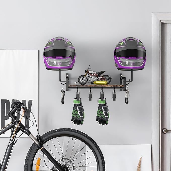 OYEAL Motorcycle Helmet Holder Wall Mount, Rustic Helmet Display Rack - Image 4