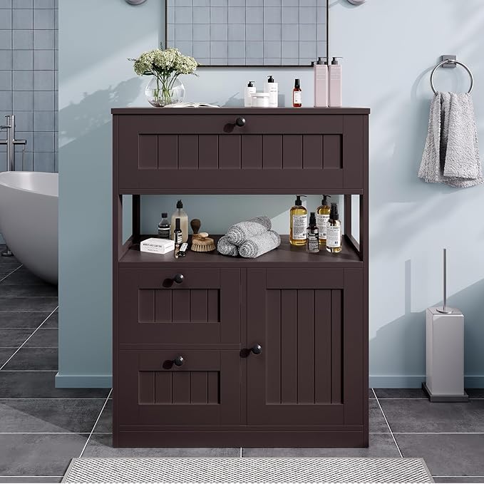 GRUSIGN Bathroom Cabinet, Modern Bathroom Floor Storage Cabinet Organizer - Image 3