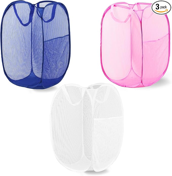 Pop Up Laundry Hamper, Mesh Laundry Basket Collapsible, Foldable Hamper by LXLOVESMEggRings