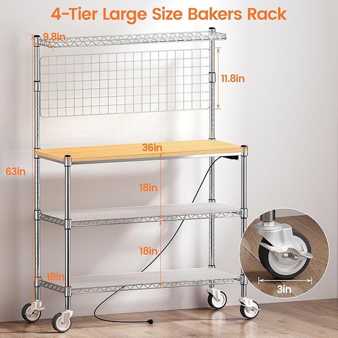 Leteuke Bakers Rack with Power Outlet & Storage, 36 Inch Microwave Stand - Image 3