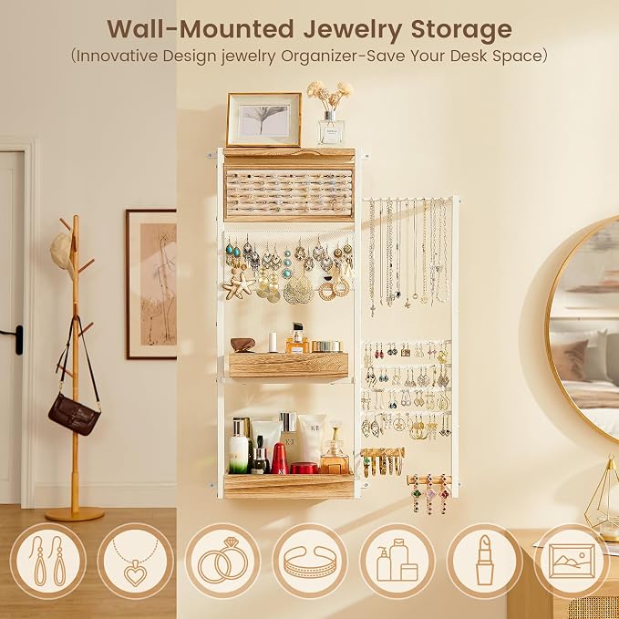 Pinzoveco Hanging Jewelry Organizer Wall Mounted, Large Hanging Jewelry - Image 5