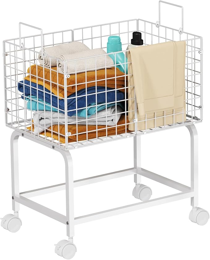 Wire Laundry Hamper Cart, 80L Laundry Hamper Trolley by Eyteenokk