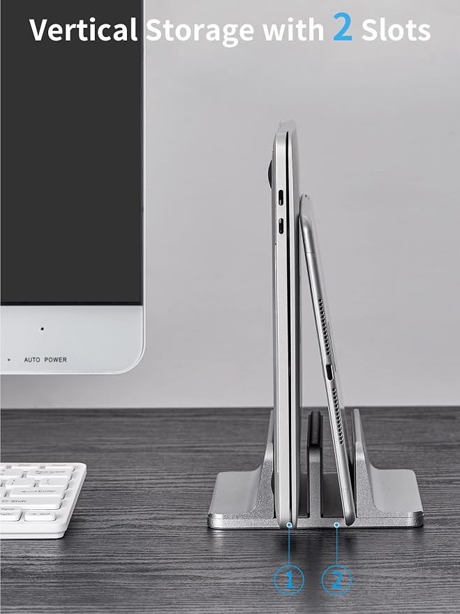 JARLINK Double Vertical Laptop Stand, Adjustable Aluminum Desk Dock, - Image 6