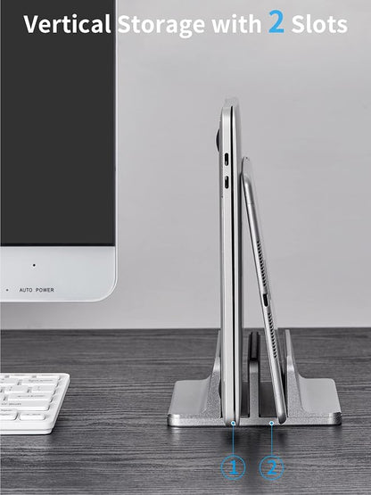 JARLINK Double Vertical Laptop Stand, Adjustable Aluminum Desk Dock, - Image 6