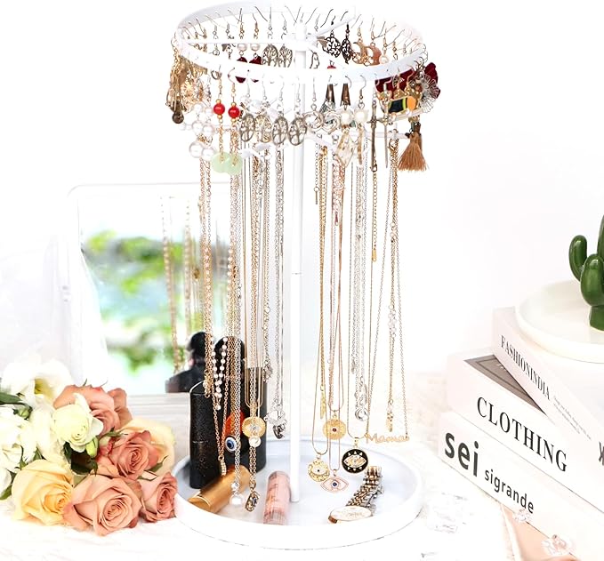 360 Rotating 2-Tier Jewelry Organizer Stand, Large Earring Holder Organizer by 17Dec