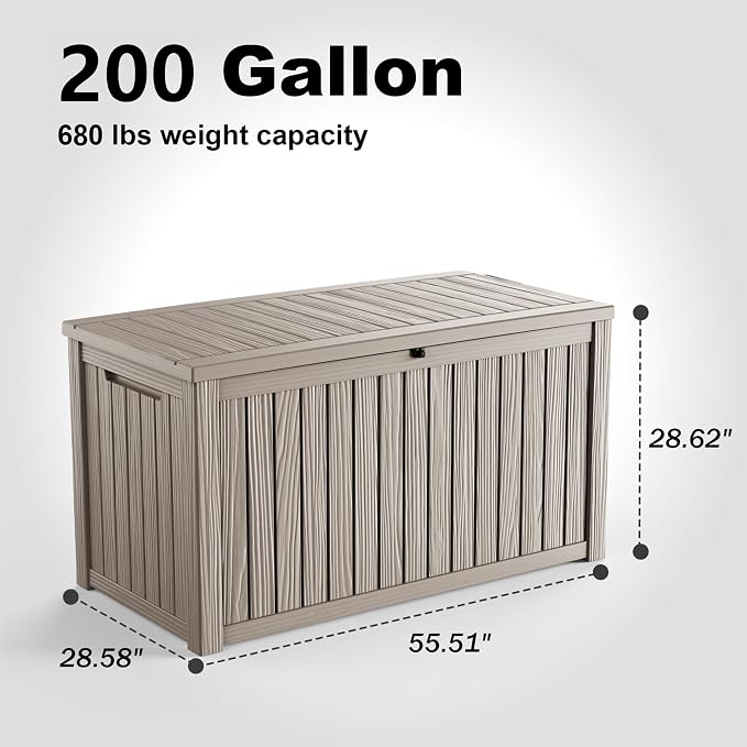 200 Gallon Large Deck Box, Resin Outdoor Storage Box - Image 2