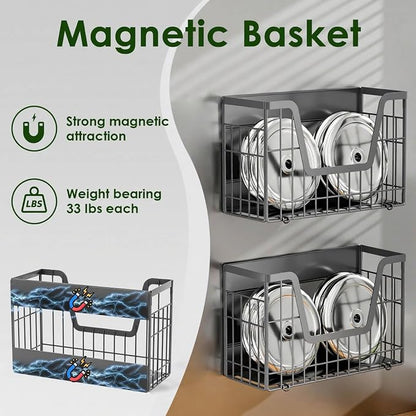 Grey Magnetic Shelf for Fridge, 2 Set Potato and Onion Storage Bins, Magnetic - Image 2