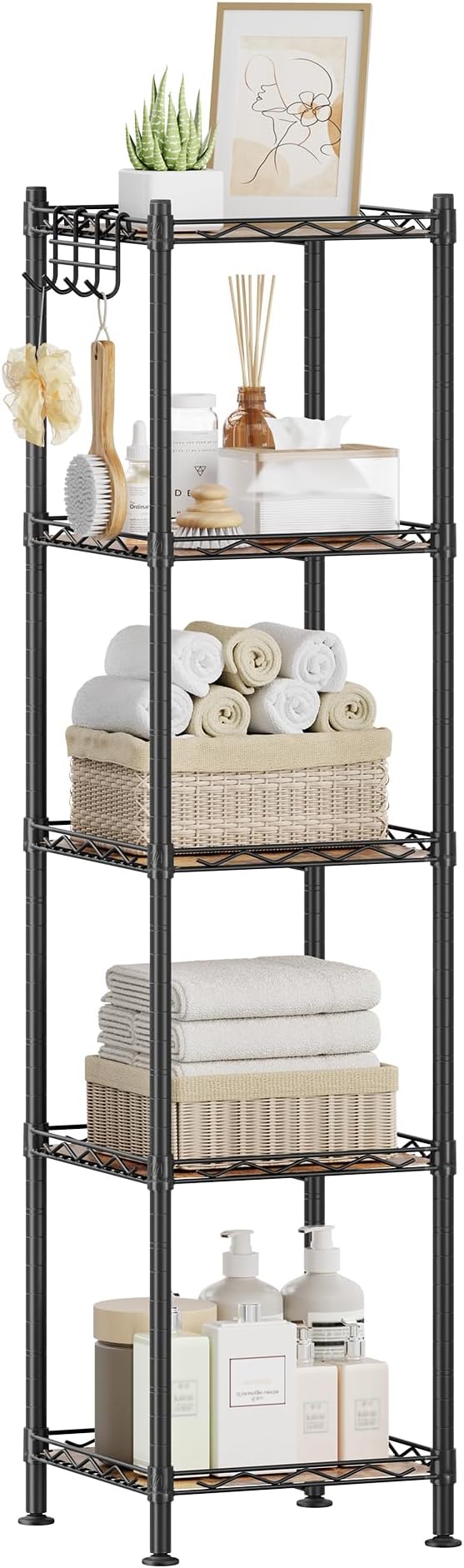 SONGMICS Storage Shelf, Bathroom Storage Rack, 5 Tier, Ink Black | Small space by Unknown