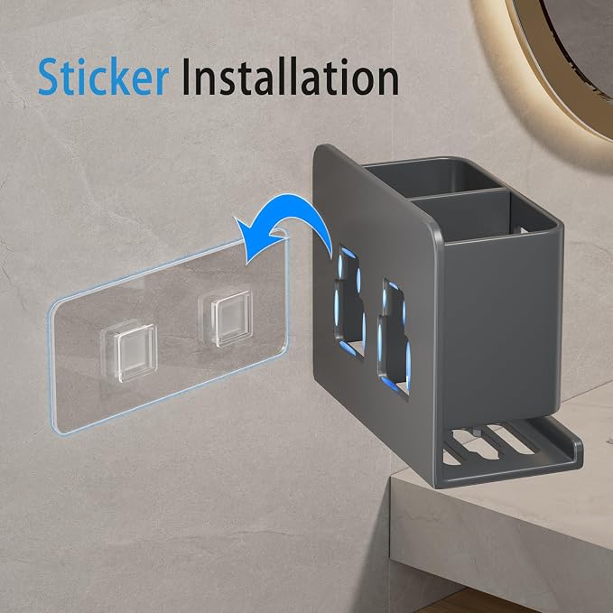 Grey Wall-Mounted Toothbrush Holder, Aluminum Material Shower Shaver Storage - Image 3