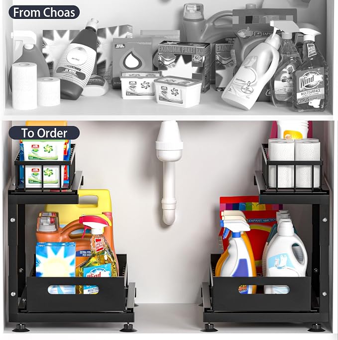Under Sink Organizer, 2-Tier Pull Out Cabinet Drawer - Image 2