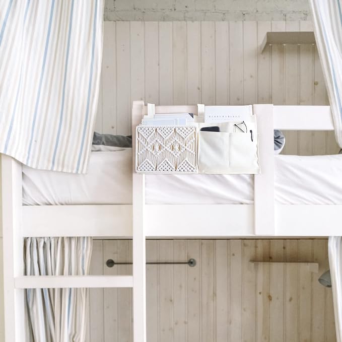 Mkono Bedside Caddy Hanging Organizer, Bunk Woven 7 Pockets Bed Storage Bag - Image 2