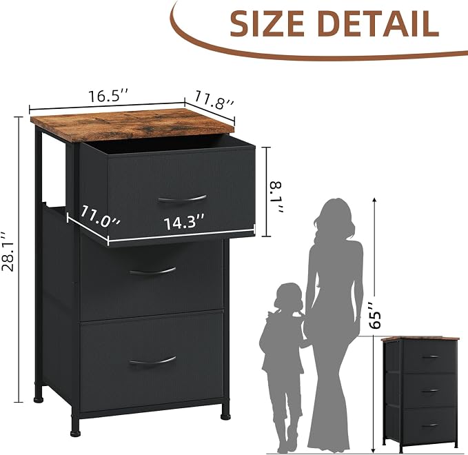 Somdot Dresser for Bedroom, 3 Drawer Storage Cabinet, Steel Frame and Mdf Wood - Image 3