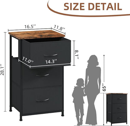 Somdot Dresser for Bedroom, 3 Drawer Storage Cabinet, Steel Frame and Mdf Wood - Image 3