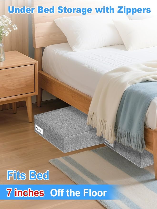 6.7-Inch Tall Under Bed Storage Container, Underbed Storage Bin w/Rigid Sides & - Image 2