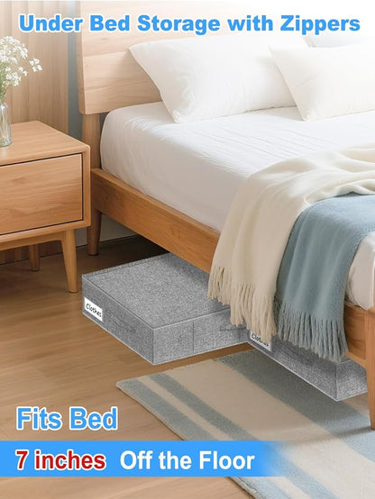 6.7-Inch Tall Under Bed Storage Container, Underbed Storage Bin w/Rigid Sides & - Image 2