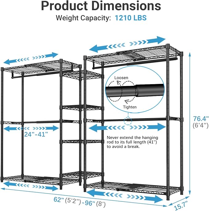 VIPEK X3 Expandable Heavy Duty Clothes Rack Adjustable from 5'2" to 8' - Image 6