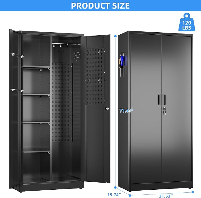 SUXXAN Broom Closet Storage Cabinet 71.4"x 31.5"x15.7", Metal Cleaning Cabinets - Image 2