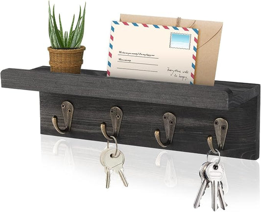 HRONRAD Rustic Key Holder for Wall, Farmhouse Wall Shelf by Hronrad