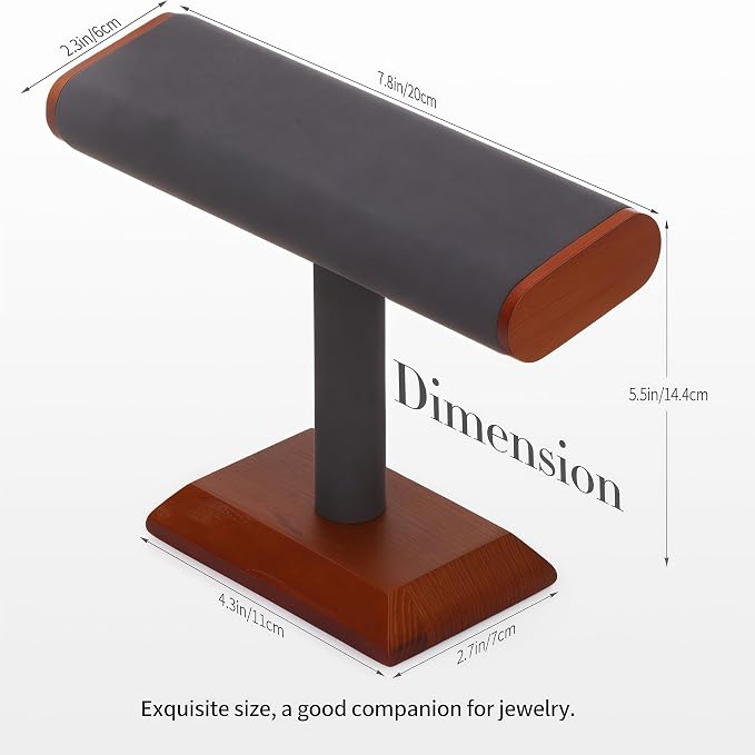 Solid Wood T-bar Watch Display Stand Bracelet Holder Jewelry Tower Organizer - Image 5