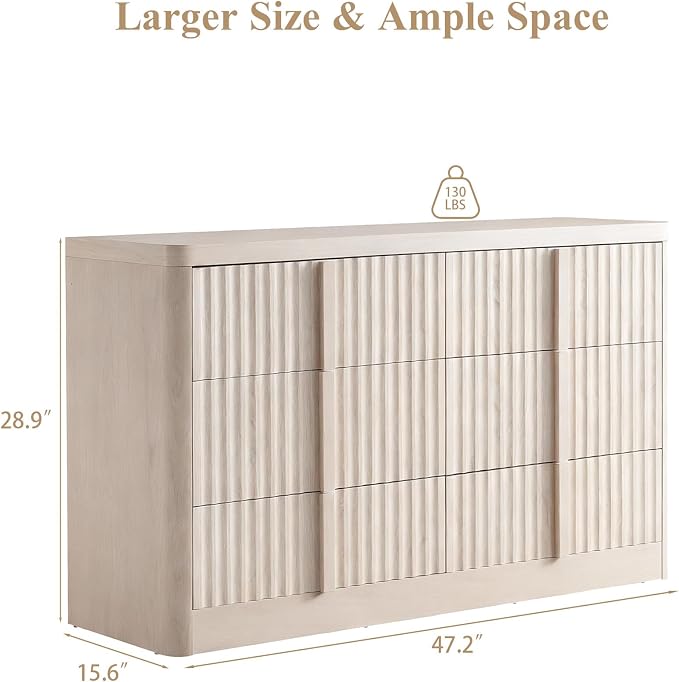 Fluted Dresser for Bedroom, Modern TV Stand Set, Curved Profile Design - Image 2