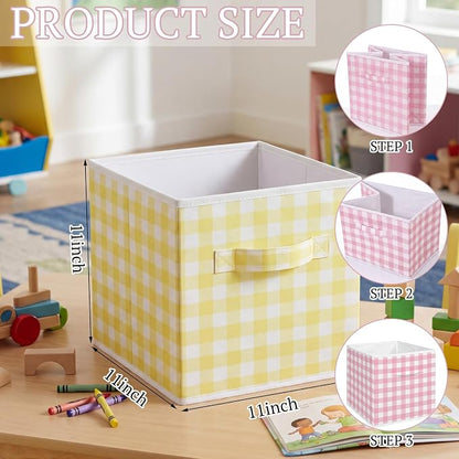 Yalikop 6 Pcs Colorful Gingham Cube Storage Bins, 11 Inch Fabric Checkered - Image 2