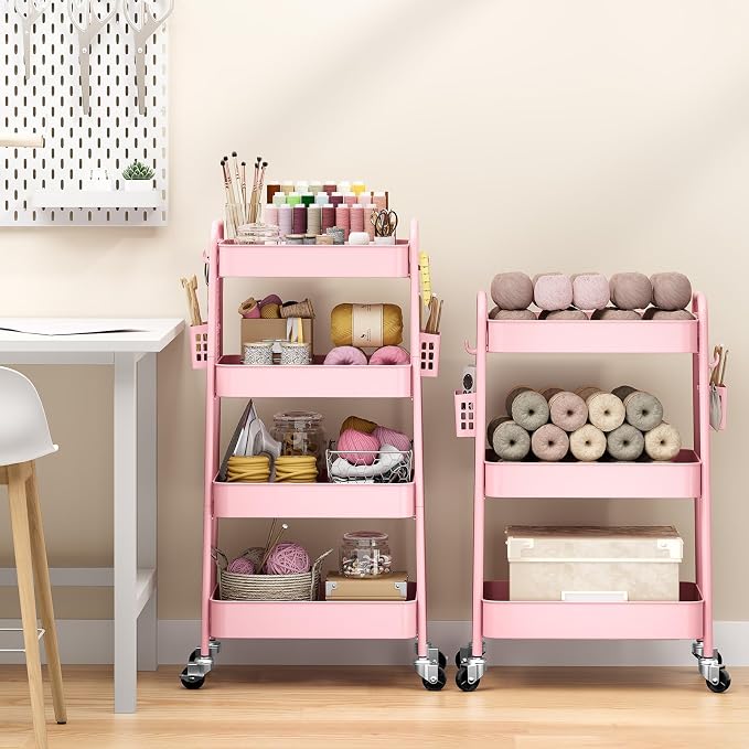 TOOLF 4 Tier Rolling Cart with Pegboard, Metal Storage Organizer Cart with - Image 2