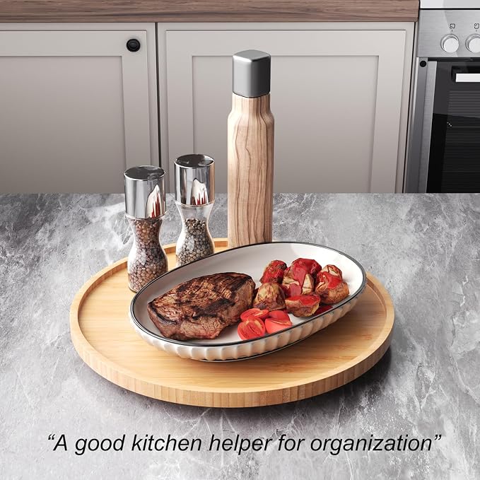 Lazy Susan Organizer for Kitchen, Bamboo Turntable for Cabinet, Large（Natural） - Image 4