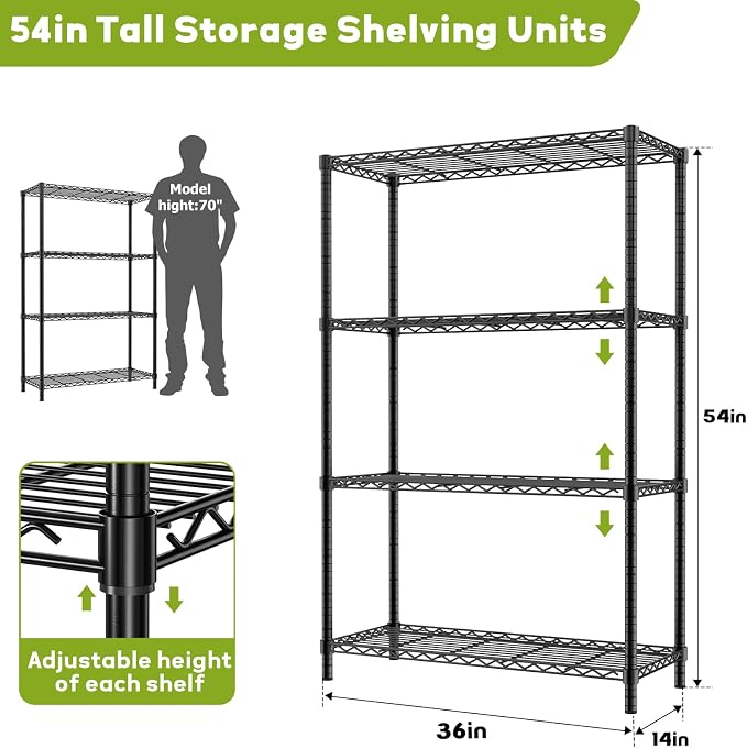 Storage Shelves Heavy Duty, 4-Tier Adjustable Metal Industrial Utility Shelf - Image 2