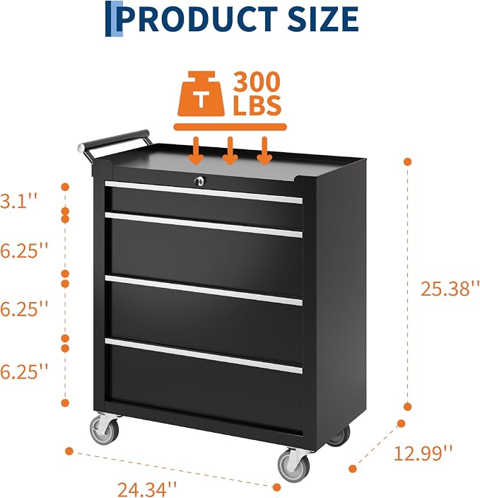 Garvee Rolling Tool Chest, 4 Drawers Tool Storage Cabinet, Toolbox - Image 3