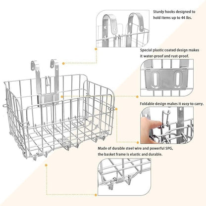 HOMEE Folding Rear Bike Basket Wire Mesh Fold-Up Detachable Front Bag Rear | - Image 2