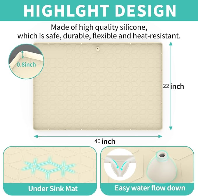 Under Sink Mat for Kitchen, Silicone Waterproof Liner, Flexible Organizer Tray - Image 2