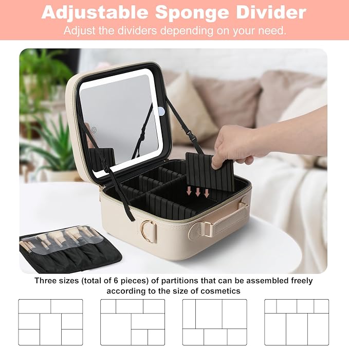 Mocado Travel Makeup Bag with LED Lighted Mirror, Travel Makeup Organizer - Image 4