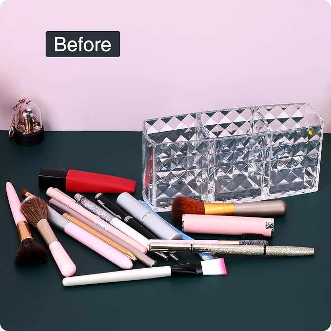 MOSIKER Makeup Brush Holder for Vanity, Acrylic Clear Small Compact Nail Hair - Image 4