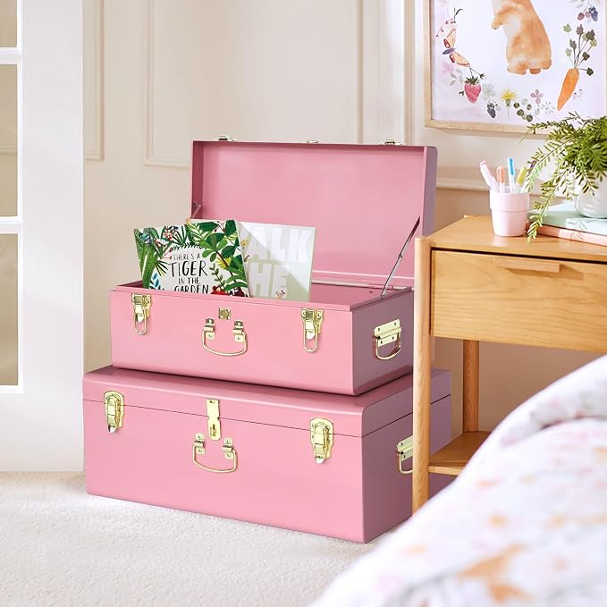 Vixdonos Decorative Large Metal Box Storage Trunk Chest Set of 2 College Dorm - Image 7
