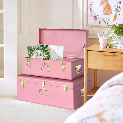 Vixdonos Decorative Large Metal Box Storage Trunk Chest Set of 2 College Dorm - Image 7