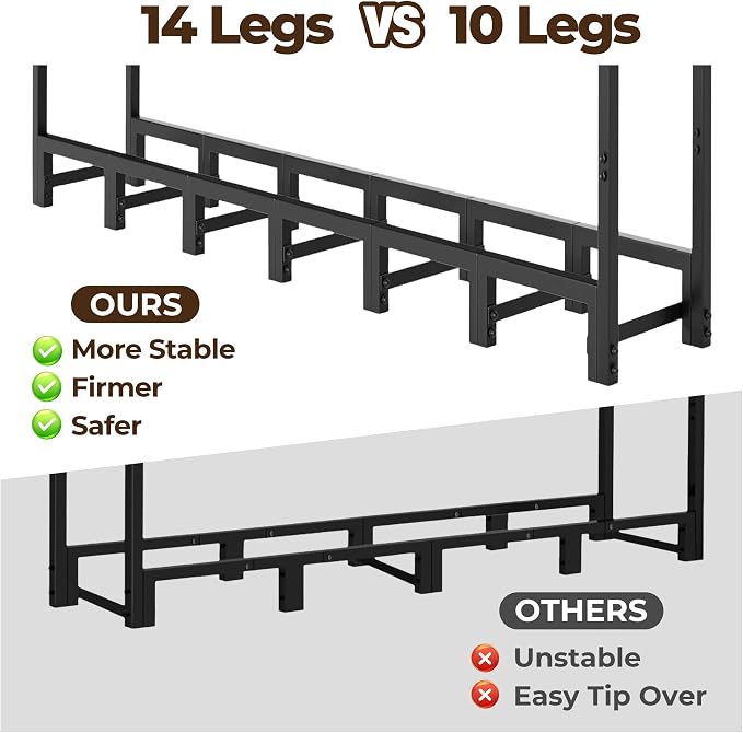 Amagabeli 8ft Firewood Log Rack Outdoor Heavy Duty Logs Holder - Image 5