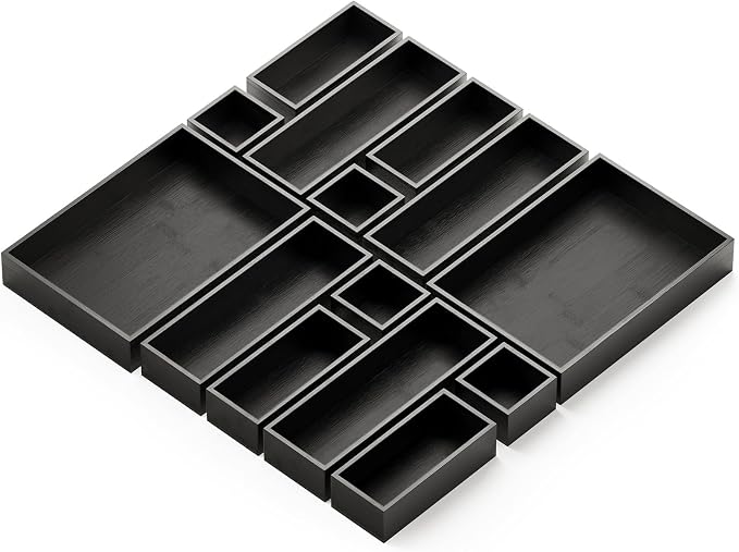 SpaceAid 14-Piece Bamboo Drawer Organizer Storage Boxes Set, Wood Tray Junk by SpaceAid