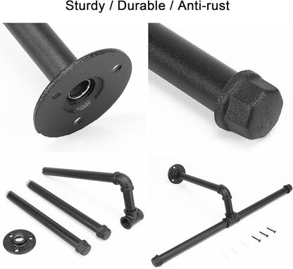 Industrial Pipe Clothes Rack Floating DIY Wall Mounted, Heavy Duty Rustic - Image 4