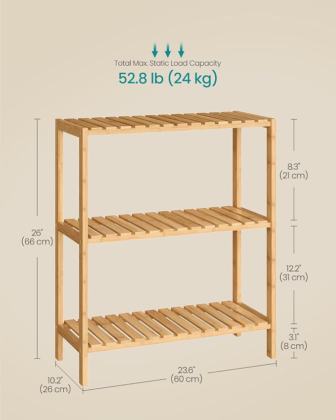 SONGMICS Bamboo Storage Shelf, 3-Tier Shelving Unit, in The Entryway, Living - Image 3